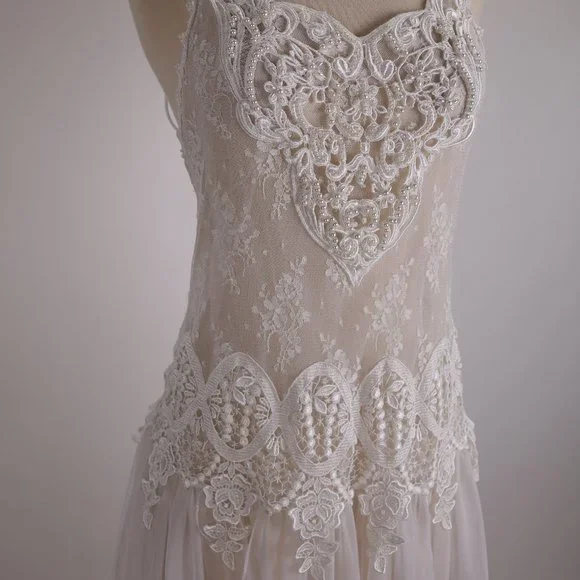 🌺 Vtg Jessica McClintock White Bridal Lace Nightgown Negligee Victorian Dress S - Picture 6 of 15